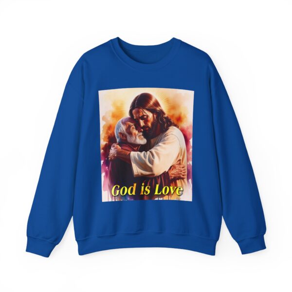 Crewneck Sweatshirt with our "God is Love" series with Jesus hugging papa! Inspirational Biblical Vintage Inspired Gift - Image 17