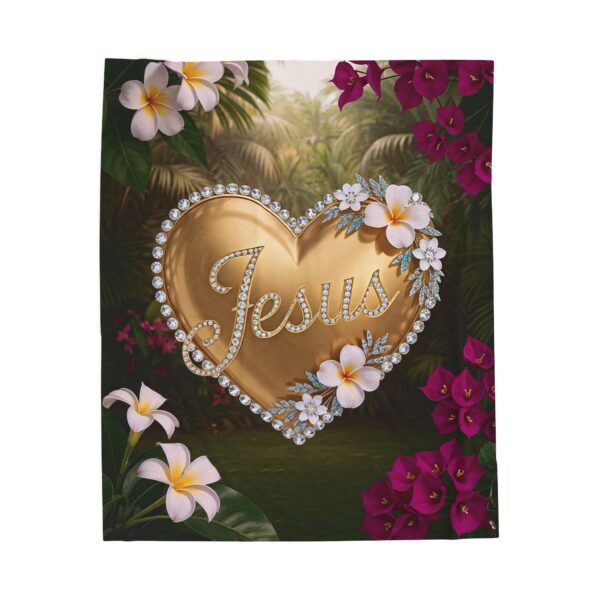 Our inspirational "Jesus" 'Solid Gold Heart' Design Velveteen Plush Throw Blanket Design! A Cozy Gift for Anniversary, Wedding Faith Home Decor Bedding - Image 5
