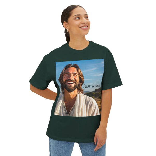 Our inspirational "Just Jesus" Design!! on a Unisex Oversized Box Tshirt, Religious Graphic Top, Bible Verse Apparel - Image 14