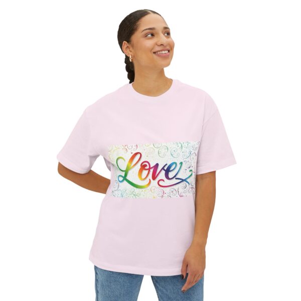 Our  "Love" 'spirals' design on a Unisex Tee, Inspirational Oversized Box Tshirt, Religious Graphic Top, Travel Bible Verse Apparel - Image 4
