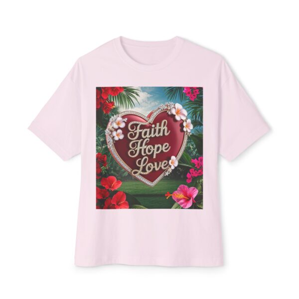 Our "Faith Hope Love" 'Solid Red Heart' Design Boxy T-Shirt Inspirational Christian Faith Apparel Unisex Cotton Tee, Oversized Boxy Top T-shirt - Image 3