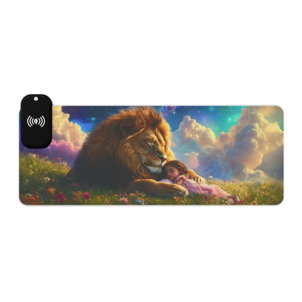 LED + wireless Charging Mouse Pad, Desk Mat, "Beth at Rest" Design, Tech Gift, Home Office Essentials Inspirational - Image 4