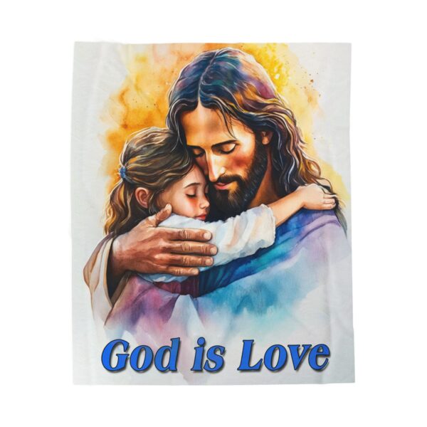 Our "God is Love" series with Jesus hugging a little girl! Inspirational Velveteen Plush Throw Blanket. Cozy Faith Home Decor Bedding - Image 5