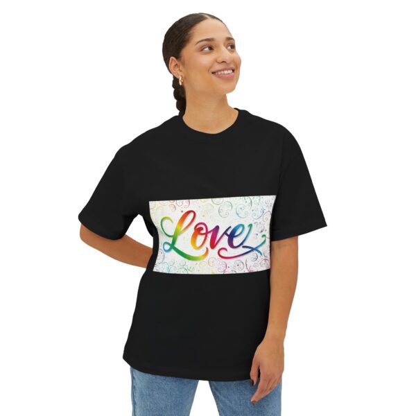 Our  "Love" 'spirals' design on a Unisex Tee, Inspirational Oversized Box Tshirt, Religious Graphic Top, Travel Bible Verse Apparel - Image 6