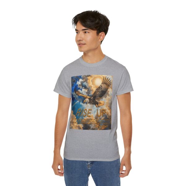Cotton T-shirt with our "RISE UP" 'soaring eagle' design with Isaiah 40:31! Vintage Christian Faith Apparel Unisex Cotton T-Shirt, Thoughtful Quote - Image 8