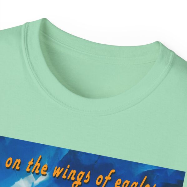 Our "as on the wings of eagles" Cotton T-Shirt with a majestic eagle in flight. Vintage Christian Faith Apparel Unisex Cotton T-Shirt, Thoughtful Quote from Isaiah 40:31! - Image 32
