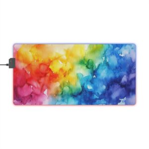 RGB LED Backlit Desk Mat, Colorful Gaming Mouse Pad with Watercolor Bliss Fantasy Design, Gamer Gift, Home Office Accessories Computer Decor