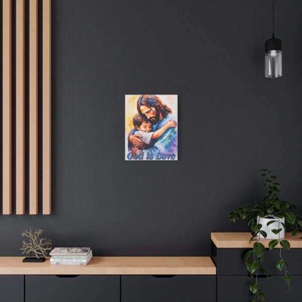 Inspirational Wall Art Canvas, "God is Love" Jesus hugging a small boy, Christian Home Decor, Uplifting Religious Gift, Faith-Based Artwork - Image 9