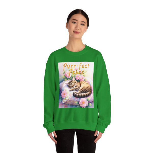 Crewneck Sweatshirt with our "Purr-fect Peace" with a cat in blissful sleep design featuring the verse Isaiah 26:3! Inspirational Biblical, Vintage Inspired, Gift - Image 25