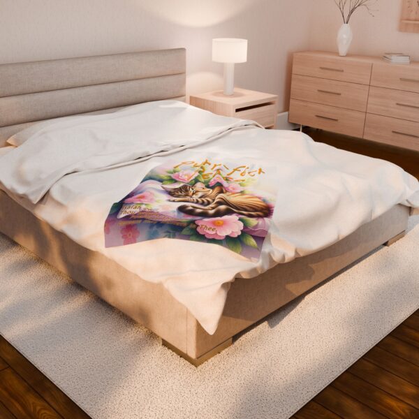 Our Beautiful "Purr-fect Peace" with a cat in blissful sleep design featuring the verse Isaiah 26:3! Inspirational Velveteen Plush Throw Blanket Faith Home Decor Bedding - Image 8
