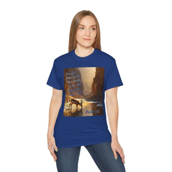 Our inspirational Psalm 42 'As a Deer Pants' in design! Christian Unisex Cotton T-Shirt, Faith Spiritual Apparel, Love Gift - Image 20