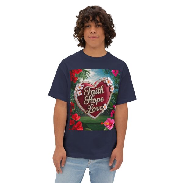 Our "Faith Hope Love" 'Solid Red Heart' Design Boxy T-Shirt Inspirational Christian Faith Apparel Unisex Cotton Tee, Oversized Boxy Top T-shirt - Image 11
