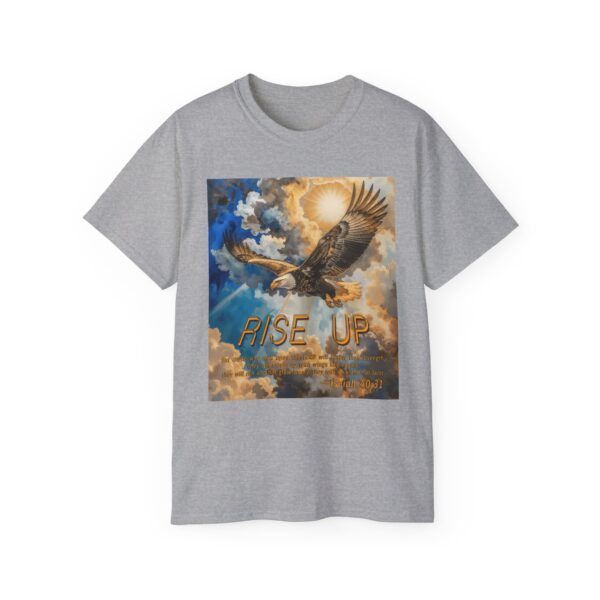 Cotton T-shirt with our "RISE UP" 'soaring eagle' design with Isaiah 40:31! Vintage Christian Faith Apparel Unisex Cotton T-Shirt, Thoughtful Quote - Image 7