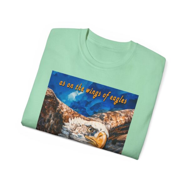 Our "as on the wings of eagles" Cotton T-Shirt with a majestic eagle in flight. Vintage Christian Faith Apparel Unisex Cotton T-Shirt, Thoughtful Quote from Isaiah 40:31! - Image 33