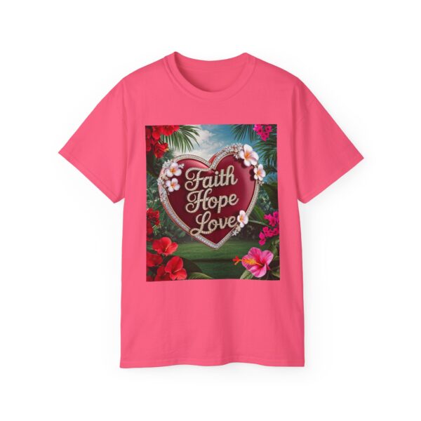 Our inspirational "Faith Hope Love" 'Solid Red Heart' Design! on a Christian Unisex Cotton T-Shirt, Faith Spiritual Apparel, Love Gift - Image 29
