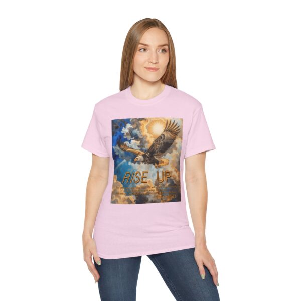Cotton T-shirt with our "RISE UP" 'soaring eagle' design with Isaiah 40:31! Vintage Christian Faith Apparel Unisex Cotton T-Shirt, Thoughtful Quote - Image 3