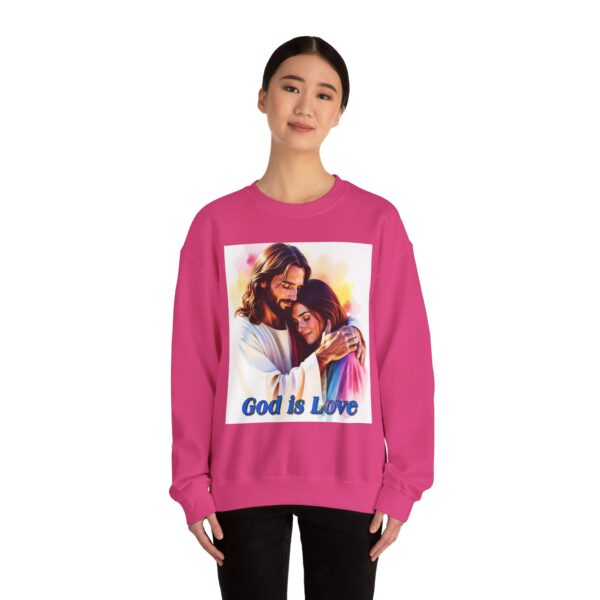 Crewneck Sweatshirt with our "God is Love" series with Jesus hugging a young lady! Inspirational Biblical, Vintage Inspired Gift - Image 24