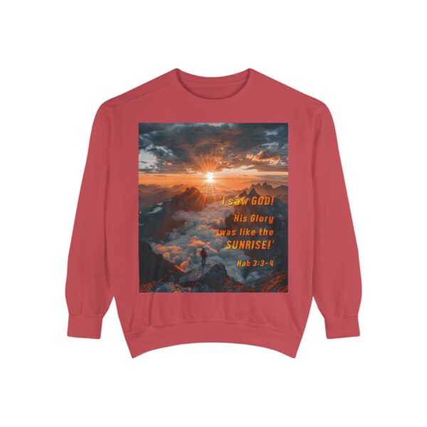 Sweatshirt Unisex our inspirational "His splendor was like the sunrise" design with a quote from Habakkuk 3:3-4! Faith Apparel Gospel Fashion Jumper, Pullover - Image 8