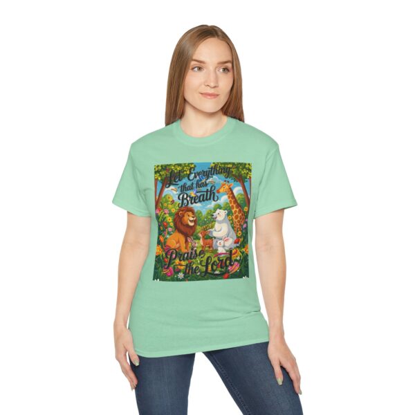 Our inspirational "Let Everything that has Breath Praise the Lord!" Design on a Christian Unisex Cotton T-Shirt, Faith Spiritual Apparel, Love Gift - Image 14