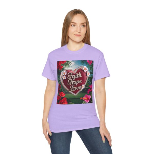 Our inspirational "Faith Hope Love" 'Solid Red Heart' Design! on a Christian Unisex Cotton T-Shirt, Faith Spiritual Apparel, Love Gift - Image 26