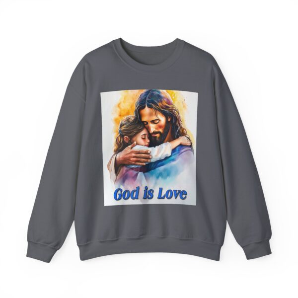 Crewneck Sweatshirt with our "God is Love" series with Jesus hugging a young girl! Inspirational Biblical Vintage Inspired Gift - Image 19
