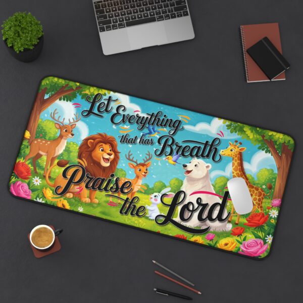 Inspirational Desk Mat with our vibrant "Let Everything that has Breath Praise the Lord!" Design. Mouse Pad, Office Decor Desk Accessory, Gaming Pad, Computer Mat, Non-Slip - Image 8