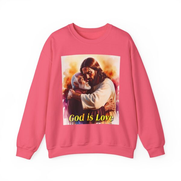 Crewneck Sweatshirt with our "God is Love" series with Jesus hugging papa! Inspirational Biblical Vintage Inspired Gift - Image 19