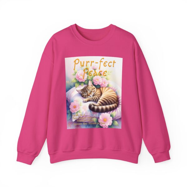 Crewneck Sweatshirt with our "Purr-fect Peace" with a cat in blissful sleep design featuring the verse Isaiah 26:3! Inspirational Biblical, Vintage Inspired, Gift - Image 42