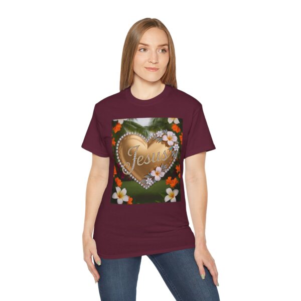 Our inspirational "Jesus" 'Diamond Ring-Solid Gold Heart' Design! on a Christian Unisex Cotton T-Shirt, Faith Spiritual Apparel, Love Gift - Image 12