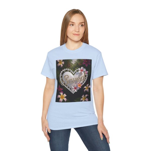 Our inspirational "Saved" 'Pure White Heart' Design! on a Christian Unisex Cotton T-Shirt, Faith Spiritual Apparel, Love Gift - Image 20