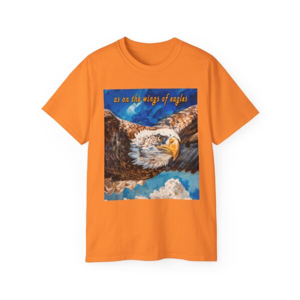Our "as on the wings of eagles" Cotton T-Shirt with a majestic eagle in flight. Vintage Christian Faith Apparel Unisex Cotton T-Shirt, Thoughtful Quote from Isaiah 40:31! - Image 14