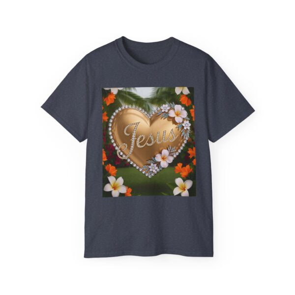 Our inspirational "Jesus" 'Diamond Ring-Solid Gold Heart' Design! on a Christian Unisex Cotton T-Shirt, Faith Spiritual Apparel, Love Gift - Image 23