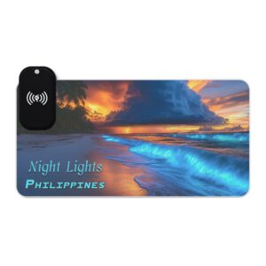 LED + Wireless Charger Gaming Mouse Pad with 'Night Lights-Philippines' Design, Gaming Desk Accessory Tech Gift Home Office Gamer Essentials