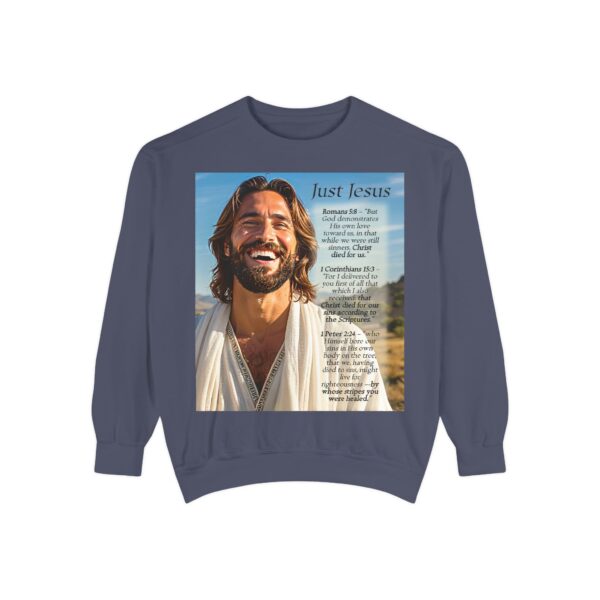 Sweatshirt Unisex with our inspirational "Just Jesus" and Verses on Salvation Design! Faith Apparel Gospel Fashion Jumper, Pullover - Image 33