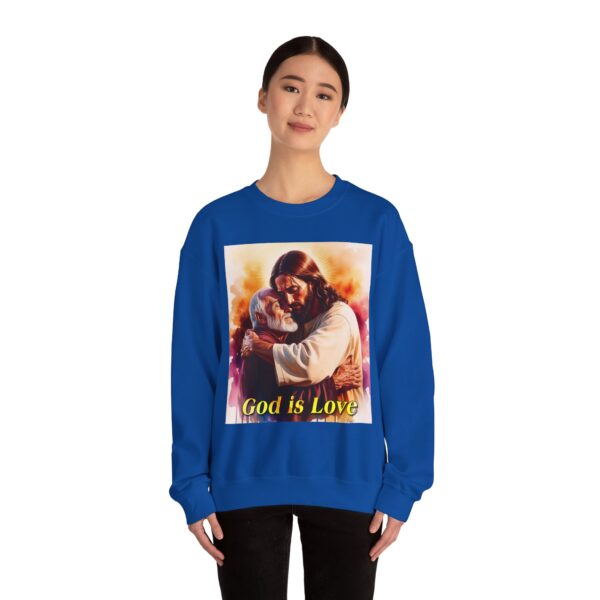 Crewneck Sweatshirt with our "God is Love" series with Jesus hugging papa! Inspirational Biblical Vintage Inspired Gift - Image 18
