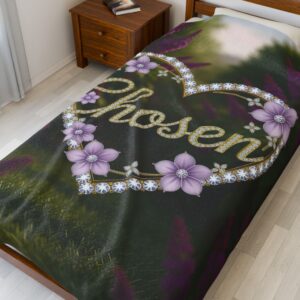 Our Beautiful "Chosen" Inspirational 'Diamond Ring Heart' design Velveteen Plush Blanket - A Cozy Gift for Anniversary, Home Decor. Throw, Bedding