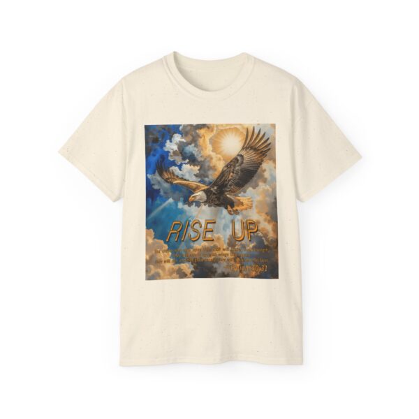 Cotton T-shirt with our "RISE UP" 'soaring eagle' design with Isaiah 40:31! Vintage Christian Faith Apparel Unisex Cotton T-Shirt, Thoughtful Quote - Image 11