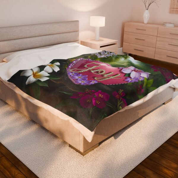 Our Beautiful "Joy" 'Pink Heart' Design Velveteen Plush Throw Blanket, Cozy Gift for Anniversary, Home Decor Bedding - Image 4