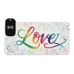 LED + Wireless Charger Gaming Mouse Pad with our inspirational "Love" 'spirals' Design, Gaming Desk Accessory, Tech Gift, Home Office Gamer Essentials