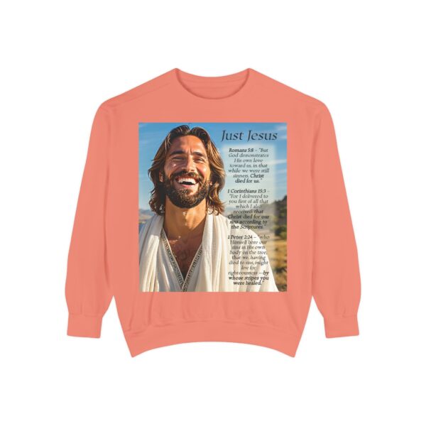 Sweatshirt Unisex with our inspirational "Just Jesus" and Verses on Salvation Design! Faith Apparel Gospel Fashion Jumper, Pullover - Image 13