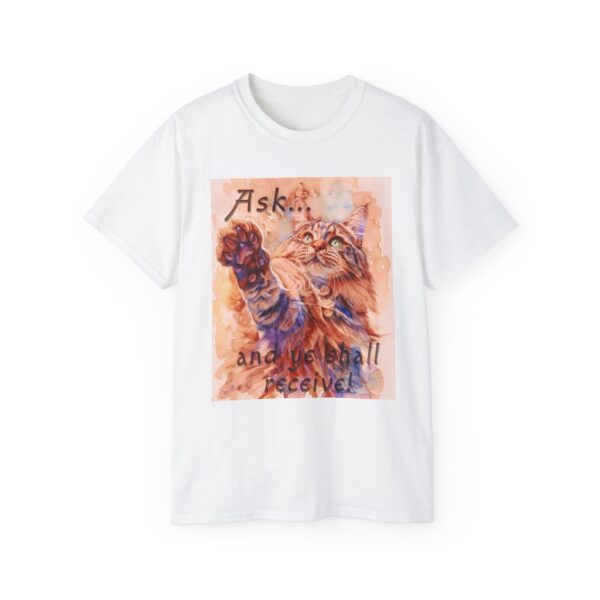 Our "Ask ...and ye shall receive" Matt 7:7 featuring a Maine Coon Cat asking for a treat! Vintage Christian Faith Apparel Unisex Cotton T-Shirt, Thoughtful Quote, Philippians 4:8 - Image 6