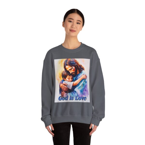 Crewneck Sweatshirt-with our "God is Love" series with Jesus hugging a young boy! Inspirational Biblical Vintage Inspired Gift - Image 18