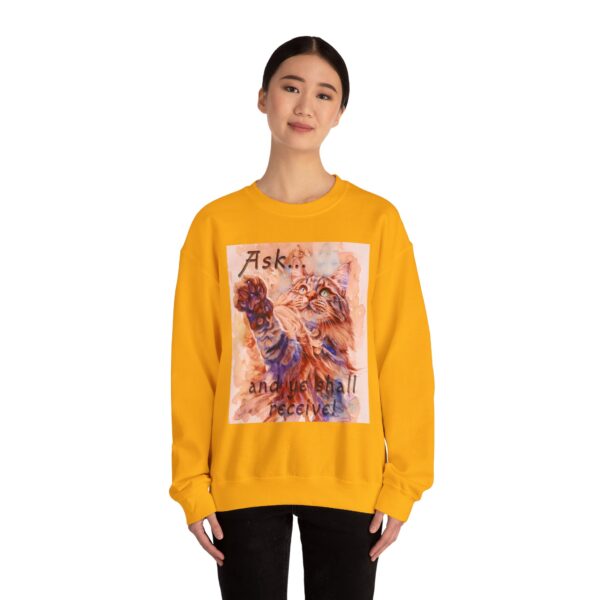 Crewneck Sweatshirt-with our "Ask ...and ye shall receive" Matt 7:7 featuring a Maine Coon Cat asking for a treat! Vintage Inspired Faith Apparel, Gospel Fashion Unisex Heavy - Image 13