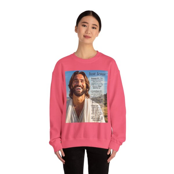 Crewneck Sweatshirt with our inspirational "Just Jesus" and Verses on Salvation Design! Vintage Inspired Faith Apparel, Gospel Fashion Unisex Heavy - Image 20