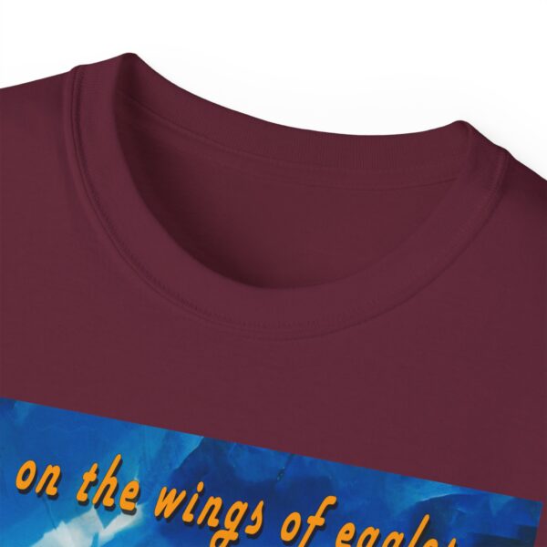 Our "as on the wings of eagles" Cotton T-Shirt with a majestic eagle in flight. Vintage Christian Faith Apparel Unisex Cotton T-Shirt, Thoughtful Quote from Isaiah 40:31! - Image 20