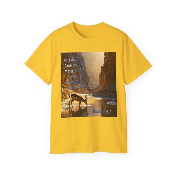 Our inspirational Psalm 42 'As a Deer Pants' in design! Christian Unisex Cotton T-Shirt, Faith Spiritual Apparel, Love Gift - Image 11