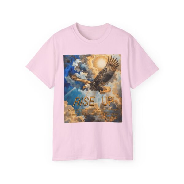 Cotton T-shirt with our "RISE UP" 'soaring eagle' design with Isaiah 40:31! Vintage Christian Faith Apparel Unisex Cotton T-Shirt, Thoughtful Quote - Image 4