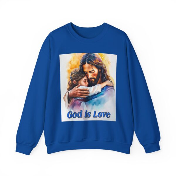 Crewneck Sweatshirt with our "God is Love" series with Jesus hugging a young girl! Inspirational Biblical Vintage Inspired Gift - Image 21