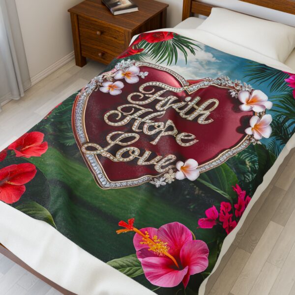 Our Beautiful "Faith Hope Love" 'Solid Red Heart' Design Velveteen Plush Throw Blanket, Cozy Gift for Anniversary, Home Decor Bedding - Image 7