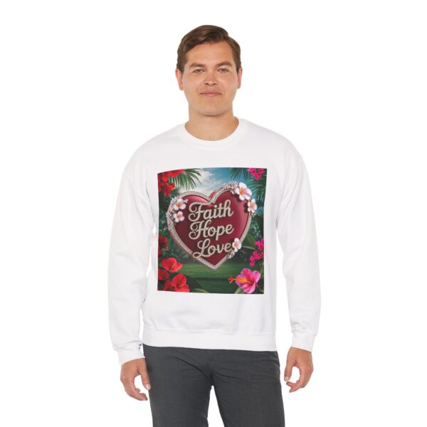 Crewneck Sweatshirt-with our Inspirational "Faith Hope Love" 'Solid Red Heart' Design!! Vintage Inspired Faith Apparel, Gospel Fashion Unisex Heavy - Image 3